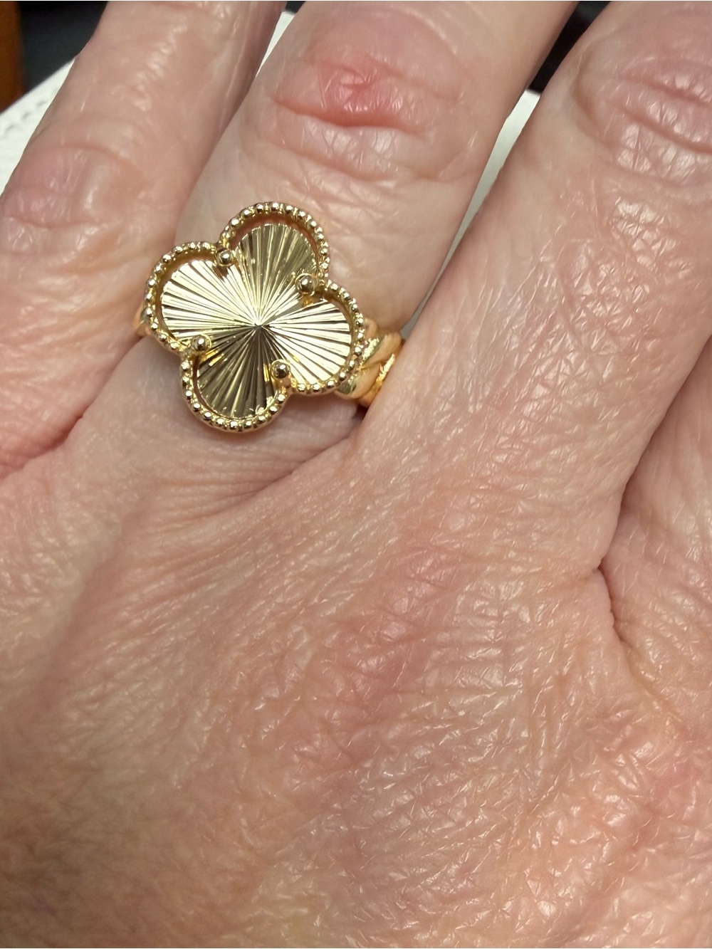 14K Gold-Filled Four-Leaf Clover Ring with Cuban Chain Band *NWT